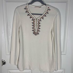 Tory Burch Jeweled Embellished Long Sleeve Pullover Tunic Sz Medium